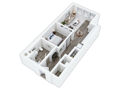 Floor plan for studio, 1 bath, 607 sqft